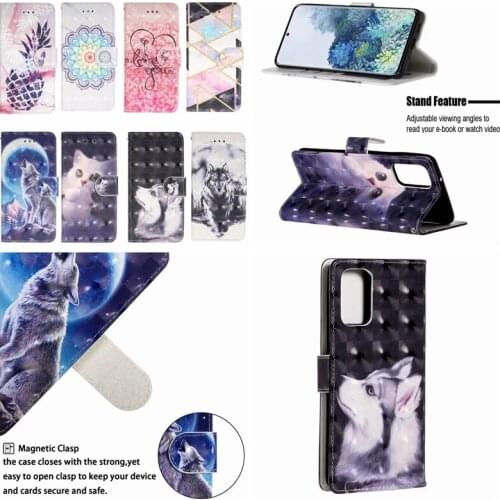 3D Leather Wallet Case For For Samsung S20 Ultra Plus A51 A71 A11 A21 A41 A01 A70e Wolf Cat Lace Flower Pineapple Cover 60PCS
