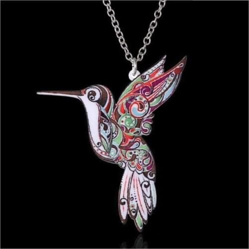 Acrylic coloured drawing Flying bird necklace-Drop shipping