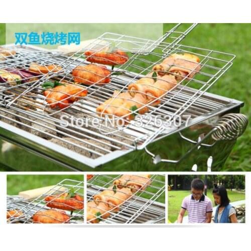 Barbecue net clamp grilled fish grilled fish net clip outdoor camping steel shelf meshes BBQ grill tools accessories party