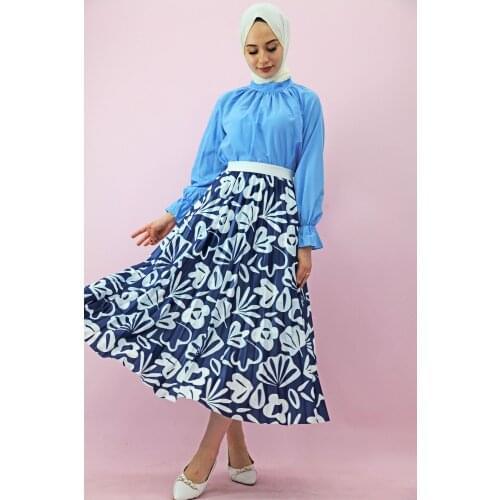 Muslim woman Long skirt Patterned Shiny Skirt Navy Blue Modest Clothing Summer New Trend