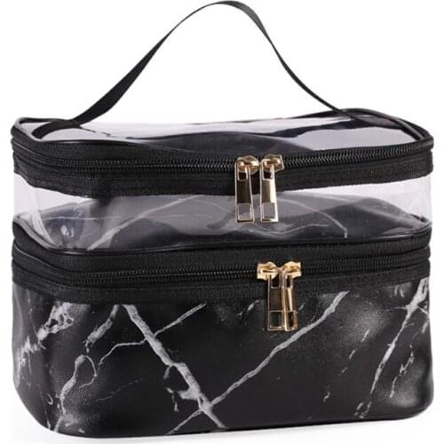 Marble Pattern Makeup Bags Travel Double Layer Cosmetics Portable Storage Case for Women Girls Reusable Toiletry Organizer