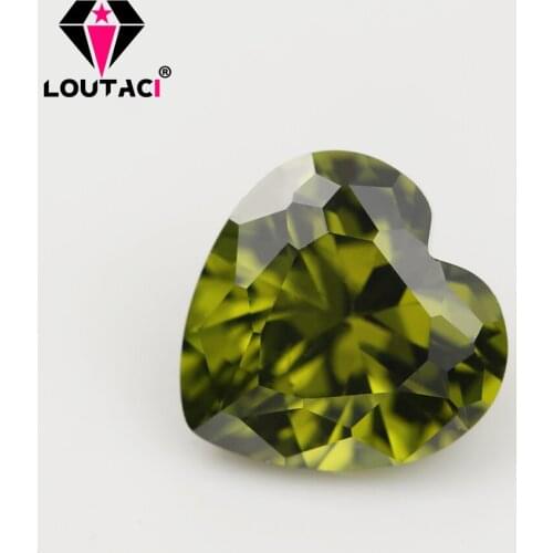 LOUTACI Colored Cubic Zirconia Heart Shape Olive Green Color High Quality Women Jewelry Small size 3x3-4x4mm