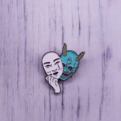 Hannya mask pin details the jealous woman turning into a horrible demon