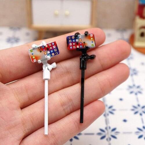 1/12 Miniature Dollhouse Selfie Stick Mobile Phone Mini Laptop for Pretend Play Blyth OB11 BJD Doll House Decoration Accessories