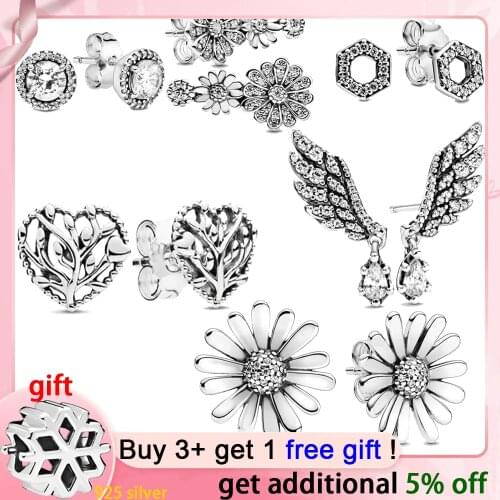 Fashion 100% 925 Sterling Silver Earrings Pave Setting Daisy Flower Statement Stud Earrings Women Sterling Silver Jewelry Gift