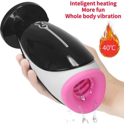 Male Masturbation Cup With Earphone Intelligent Heating Blowjob Aircraft Cup Masturbator Moan Voice Interactive Oral Sex Toys