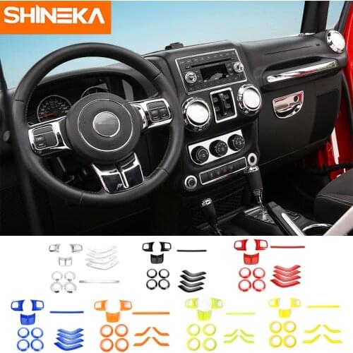 SHINEKA 4 Doors Car Interior Accessories Set Steering Wheel Cover Frame Air Vent Outlet Cover for Jeep Wrangler JK 2011-2017