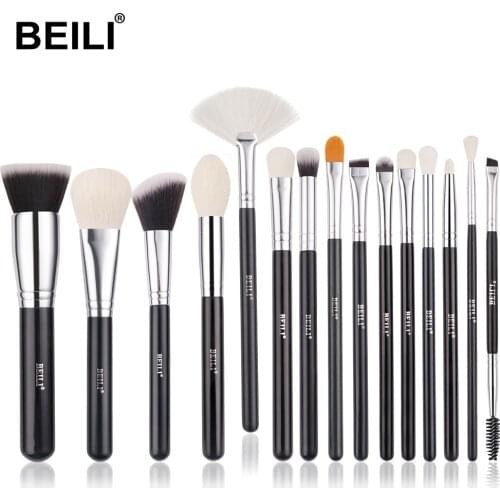 BEILI 15PCS Black Make up Brush Set High Quality Foundation Highlight Concealer Eyebrow Eyeliner Blending Makeup Brushes Kit