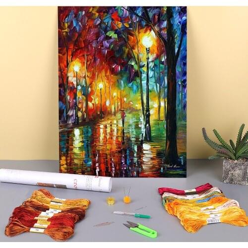 Rainy Emotions Printed Canvas 11CT Cross-Stitch Kit DIY Embroidery DMC Threads Knitting Hobby Handiwork Handmade Room Floss