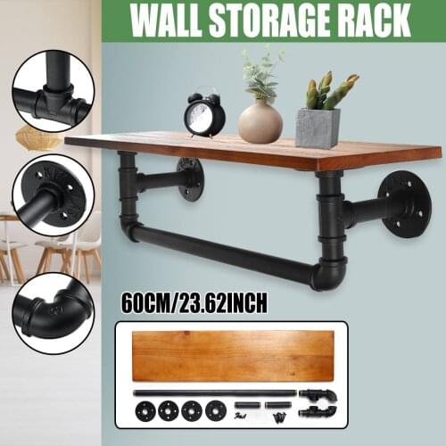 60CM Black Iron Wood Industrial Pipe Wall Mounted Bookshelf Bracket Retro Shelf Bracket Holder Rack Home Storage Holder
