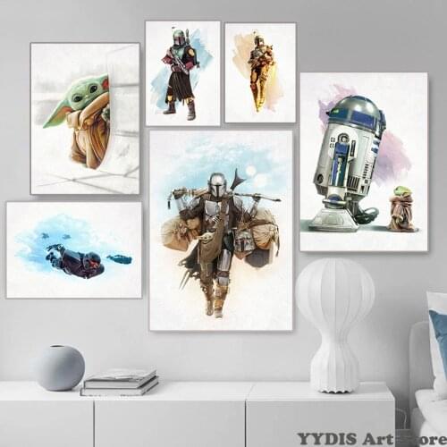 Star Wars Watercolor Wall Poster Star Wars Canvas Painting Wall Art Picture and Prints Kids Room Home Decor Birthday Gift Mural