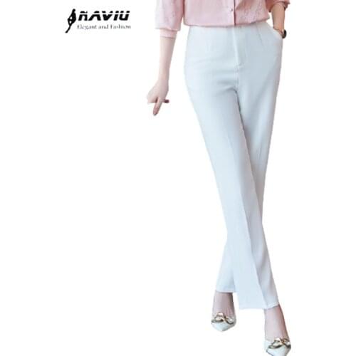 Naviu New 2021 Autumn Fashion High Quality Women Trousers Plus Size Formal Office Slim Style Straight Pants Black