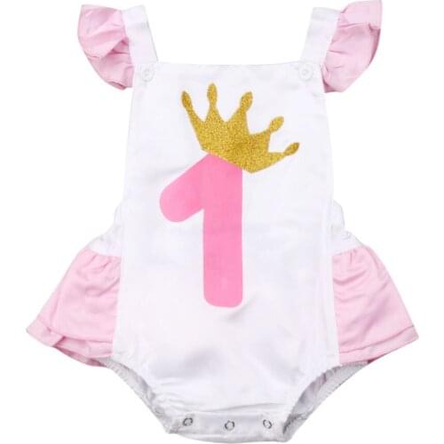 New 1st Birthday Infant Baby Girl Ruffle Bodysuit Outfit Clothes Playsuit Sunsuit