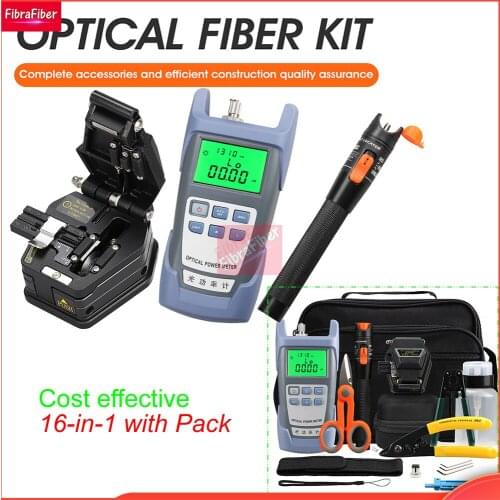 Fiber Optic FTTH Tool Kit with AUA-6C Fiber Cleaver Optical Power Meter 10MW Visual Fault Locator Wire stripper