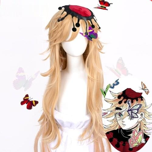 HSIU Douma Cosplay Wig Demon Killer: Kimetsu no Yaiba Halloween Party blonde long Fiber synthetic Hair