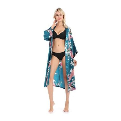 Lady Sexy Costumes Japanese Kimono Yukata Dress with Belt Satin Silk Cardigan Pajamas Sleepwear Woman Smooth Bathing Robe Gown