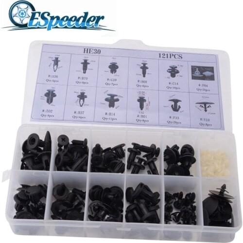 ESPEEDER 121Pcs/Set HE30 Plastic Mixed Auto Fastener Car Nylon Bumper Fender Push Type Rivets Retainer Clips For Honda