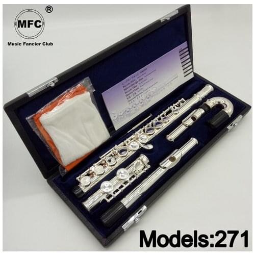 Professional Flute 271 Silver Plated Flute Instrument Intermediate Student Curved Headjoint Flutes C Leg 16 Holes Closed E Key