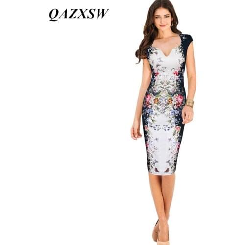 QAZXSW Women Elegant Vintage Slim Casual Work Special Occasion Party Pencil Sheath Dress YX0034