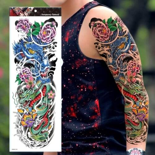 REALISTIC TEMPORARY TATTOO SLEEVE, FLOWER FULL ARM,TRIBAL, DRAGON, ARM, BLACK, MENS, WOMENS
