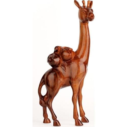 Rosewood handicrafts carved wood bat Peach-Shaped Mantou fukurokuju deer Home Furnishing the elderly birthday gift