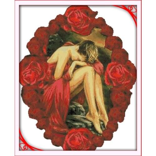 Rose & beautiful woman cross stitch kit people 18ct 14ct 11ct count print canvas stitches embroidery DIY handmade needlework