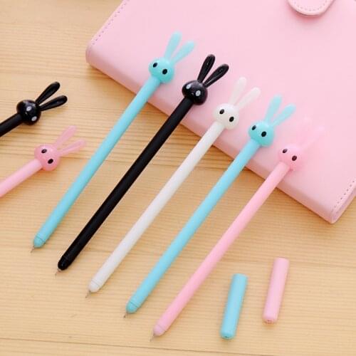 4pcs Cute Rabbit Pen Ballpoint 0.5mm Black Color Gel Ink Pens for Writing Signature Bunny Gift Office School Student A6072
