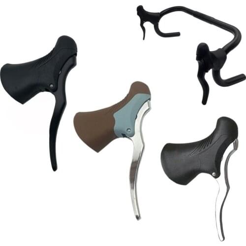 22.2-23.8mm Road Bicycle Handlebar Brake Lever Fixed Gear Bike Universal Bent Bar Brake Lever Aluminum Alloy Black-Silver