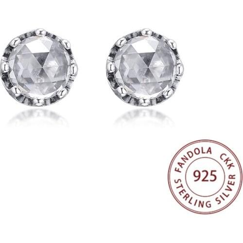 100% 925 Sterling Silver Sparkling Crown Stud Earrings for Women Clear CZ Original Earring Fashion Jewelry Pendientes Wholesale