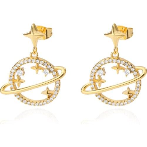 Zircon Star Moon Earrings Dangle For Women Gold Silver Color Engagement Wedding Planet Long Earring Jewelry Bridesmaid gifts