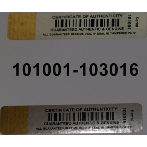 Certificate Of Authenticity Guarantee Authentic Genuine Guarantees Become Void If Seal is Tampered Glod Finish Serial Number