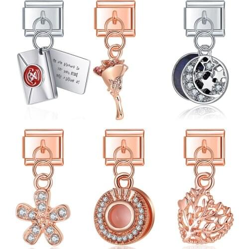 Hapiship 2021 Original Daisy Fashion Rose Flower Heart Flower Envelope Charm Italian Links Fit 9mm Bracelet Jewelry Making DJ375