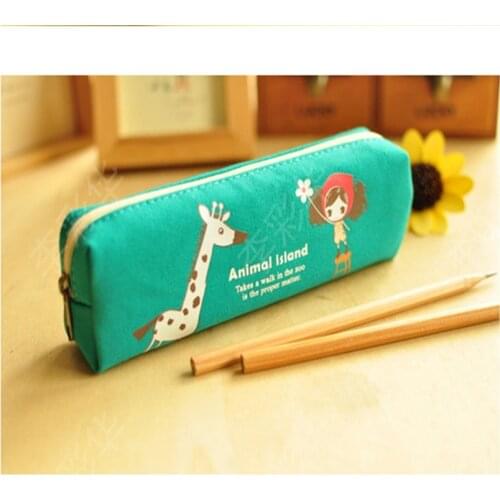 Cute Fabric Cotton Pencil Case Kawaii Cartoon Pink Animal Pencil Bag Stationery for School Girl Free shipping
