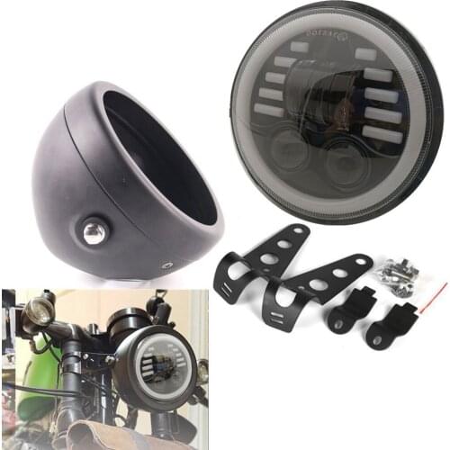 5 3/4" 5.75 Inch Led Headlight With Housing Bucket Bracket For Cafe Racer Motorcycles