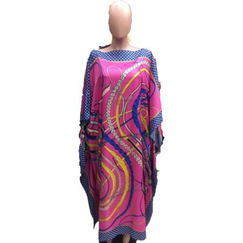Traditional Printed one-shoulder Bohemian Party Beach silk full length dress Dashiki African Womens Abaya Robe Muslim gowns