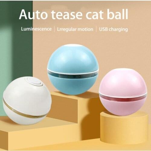 Smart Interactive Pet Toy Ball Colorful USB Rechargeable LED Self Rotating Ball With Catnip Bell Feather For Cats And Puppy Dogs