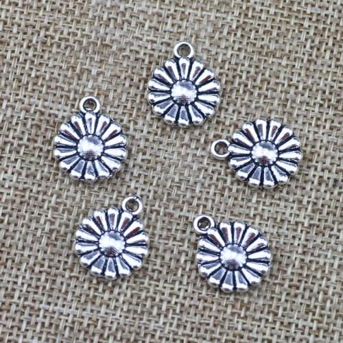 20 Pieces 14*17mm Mixed Alloy Antique Silver Color Flower Charms Vintage Pendant Accessory For DIY Jewelry Making