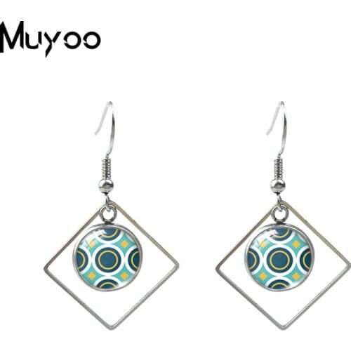 2020 New Arrival Dot Line Tiles Pattern with Geometric Rhombus Fish Hook Earring Jewelry Stainless Steel Dangles