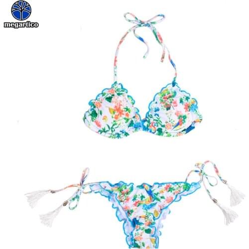Megartico swimwear women bikini 2019 brasiliana 2 piece floral swimsuit ruffles cute bathing suit for lady halter beachwear