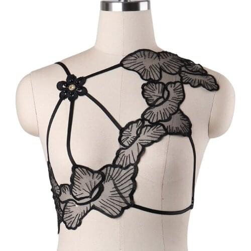 Harajuku Gothic Lace Flowers Body Harness Crop Tops Cage Bra Women Sexy Bondage Harness Adjust Size Fetish Carnival Wear