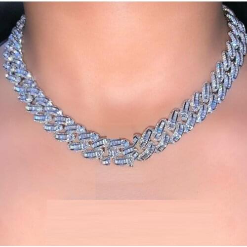 NEW arrived Iced out bling women cuban choker micro pave 5A cubic zirconia 14mm width baguette cz ice cuban necklace