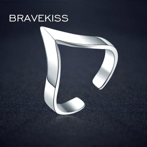BRAVEKISS V Shape 925 Silver Ring Designs For Female With Price Open Adjustable Plain Triangle Finger Rings Jewelry BLR0313