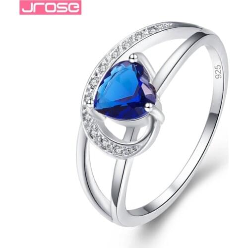 JROSE Wholesale Classic Simple Blue & White & Multicolor Cubic Zirconia Jewelry Women Silver Ring Size 6 7 8 9 Dazzling Fashion