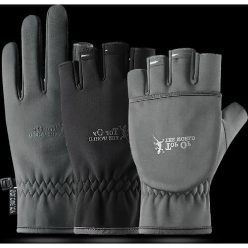 WALK FISH Winter Flip Cover Fishing Gloves 3 Type Breathable Anti-Slip 2 Finger Half Finger Touch Screen Outdoor Warm Gloves