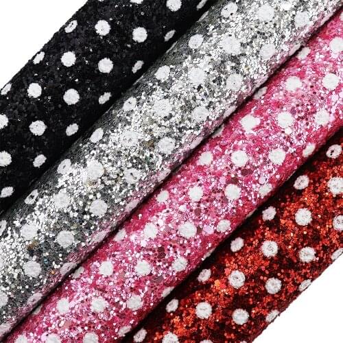 A4 Sheet 8"X11.8" White Dot Red black Chunky Glitter Fabric Leather For craft Sewing bows DIY 1piece F0084