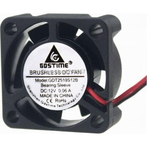 1PCS Gdstime 25MM 25 x 25 x 10MM 2Pin 12V Mini Brushless DC Cooling Fan