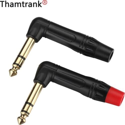 10pcs/lot Right Angle Jack 6.35mm 3 Poles Stereo Male Connector Gold Plated 1/4 Inch Plug Microphone Connector 5Pairs Red+Black