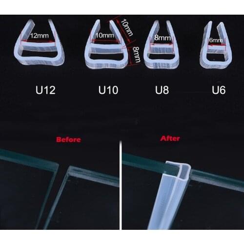 2 Meters F/U/h silicone rubber bath shower screen door window glass seal strip weatherstrip for 6/8/10/12 mm glass