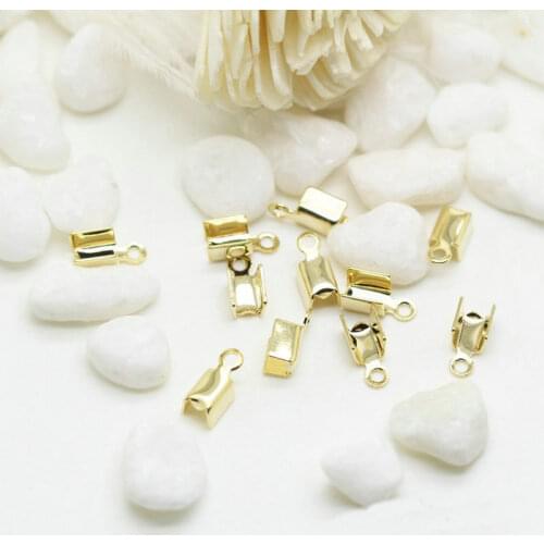 20 PCS 14K Gold Plated Cover Clasps Cord End Caps String Ribbon Leather Clip Tip Fold Crimp Bead Connectors For Jewelry Making