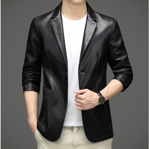 2021 Brand clothing Mens spring slim Casual leather jacket/Male fashion High quality leather Blazers leisure clothing Blazers